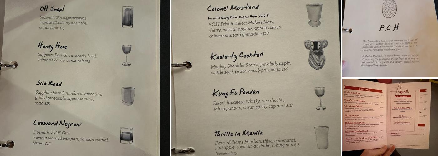 Pacific Cocktail Haven Menu