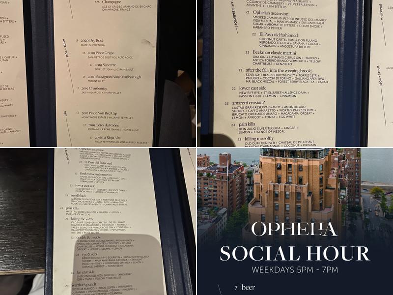 Ophelia Lounge NYC Menu