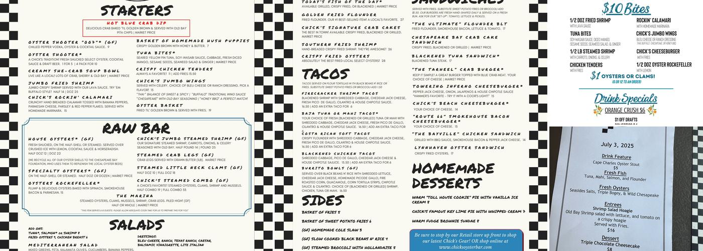 Chick's Oyster Bar Menu