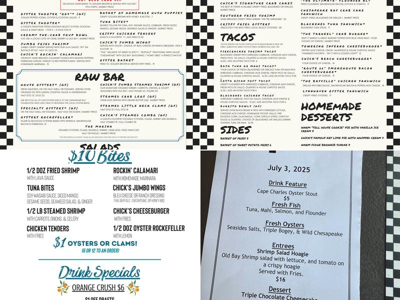 Chick's Oyster Bar Menu