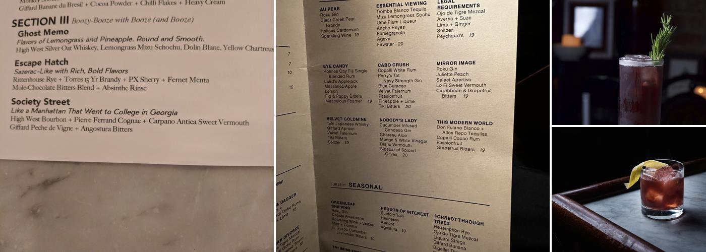Subject: A Cocktail Bar Menu