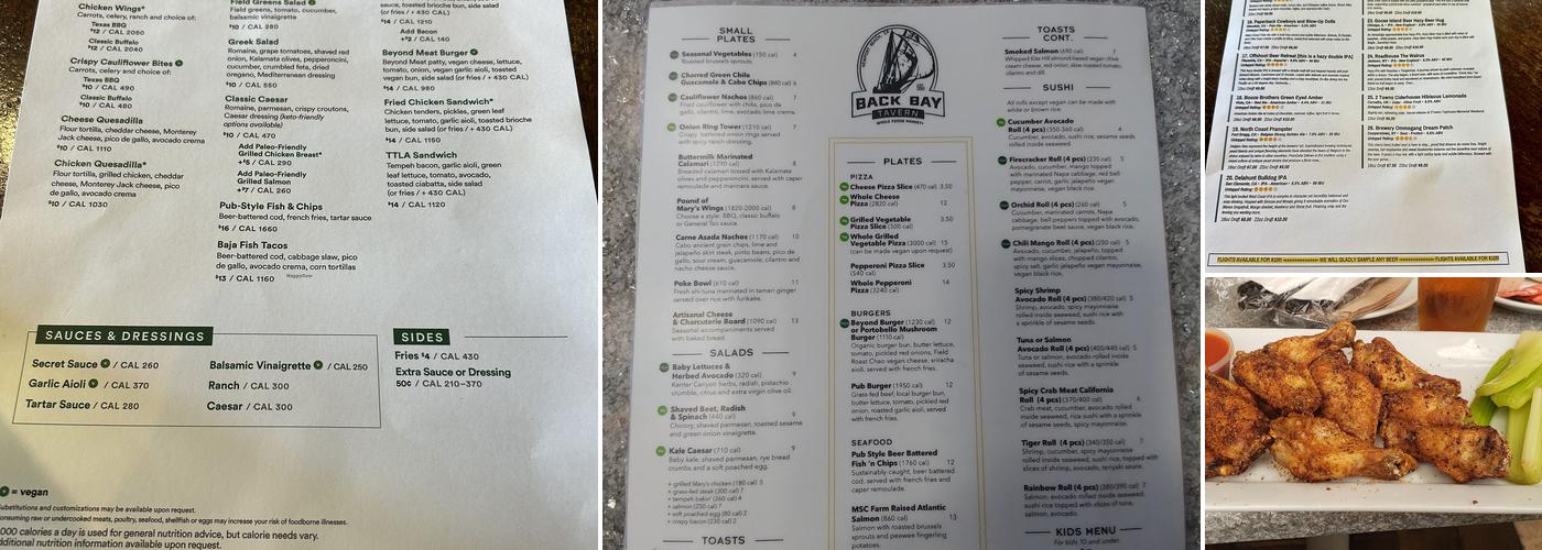 Back Bay Tavern Menu