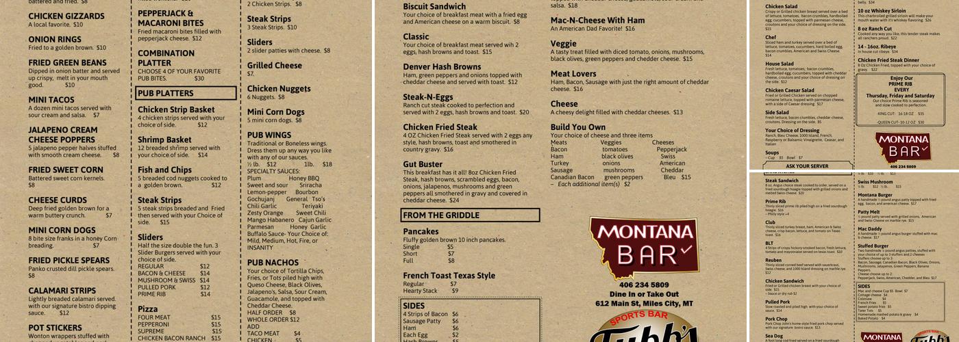 Tubbs pub Menu
