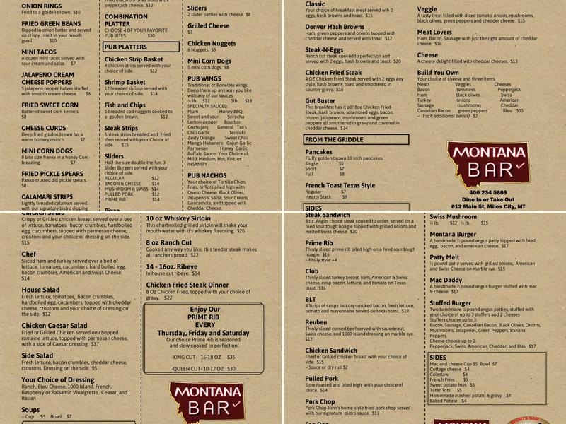 Tubbs pub Menu