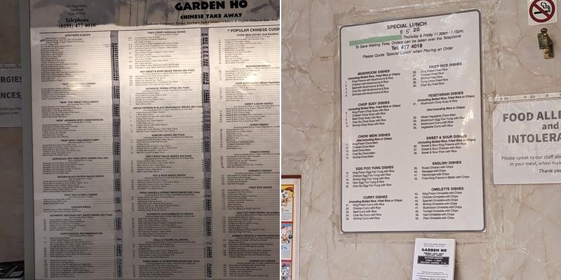 Garden Ho Menu