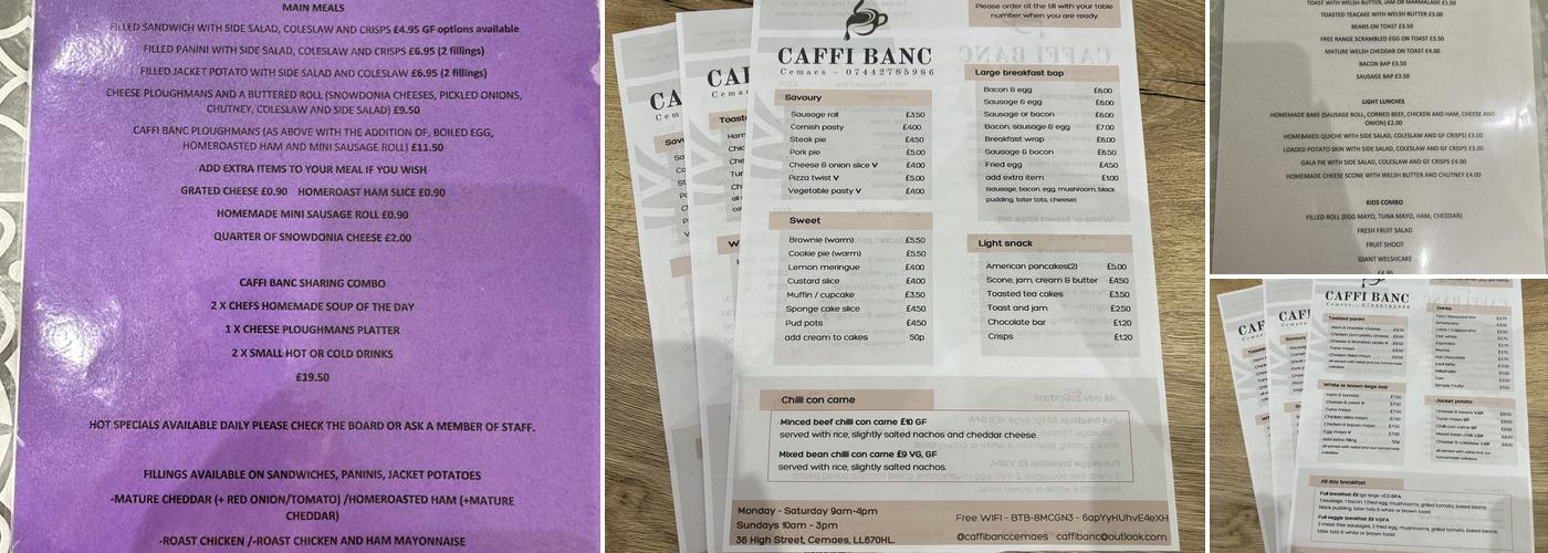 Caffi Banc Menu