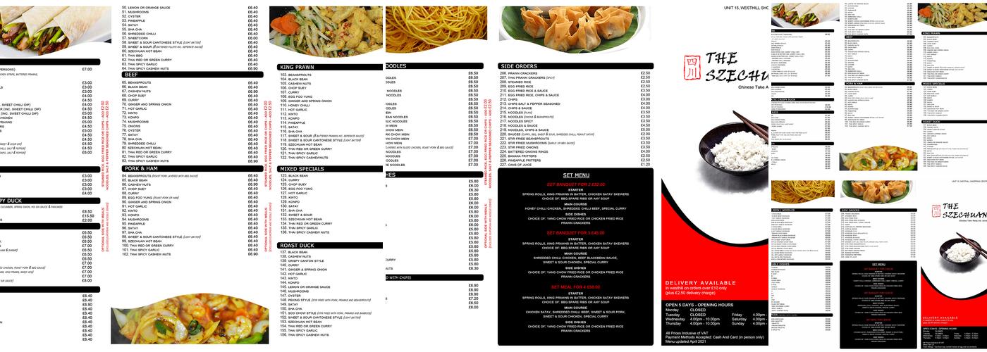 Szechuan Chinese Takeaway (Westhill) Menu