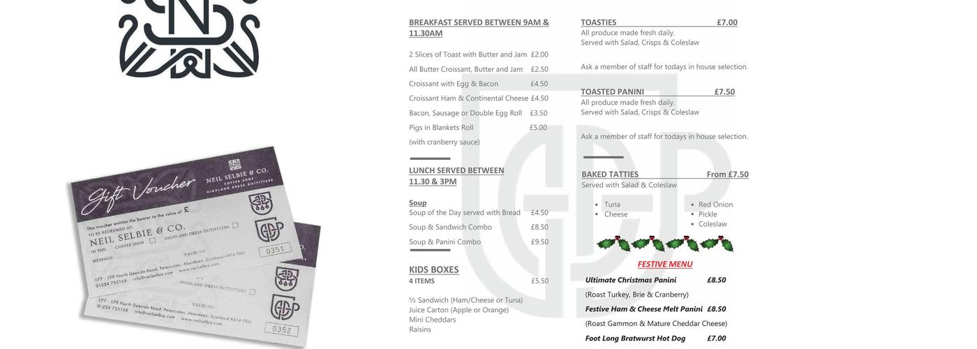 Neil Selbie & Co Menu