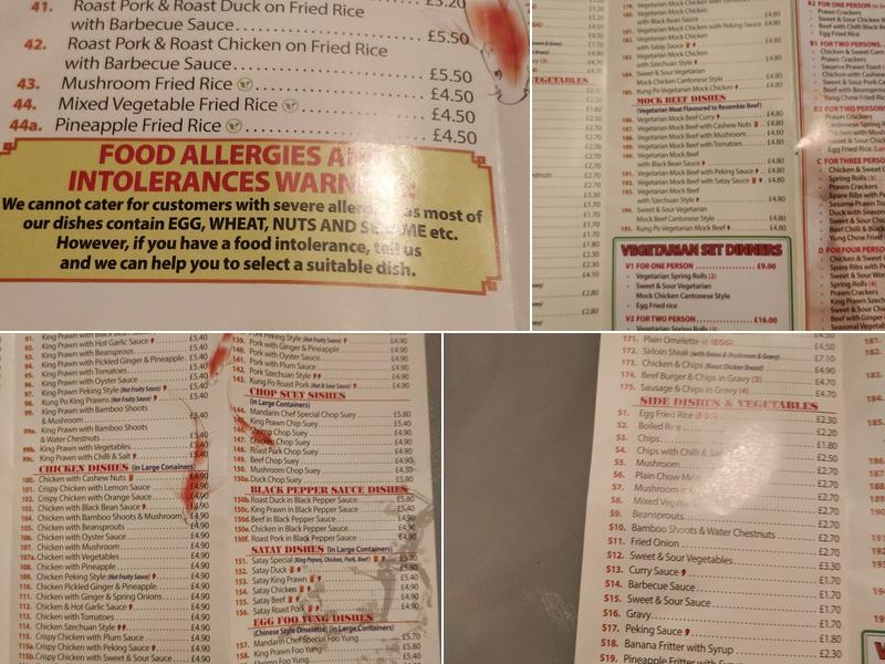 The Mandarin Chef Menu