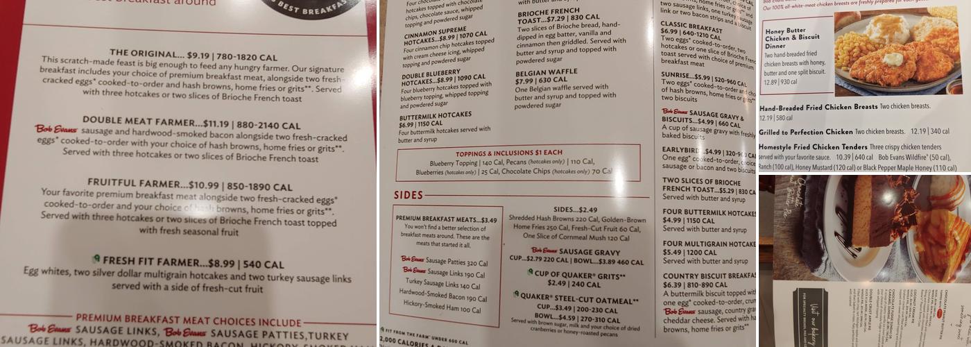 Bob Evans Menu