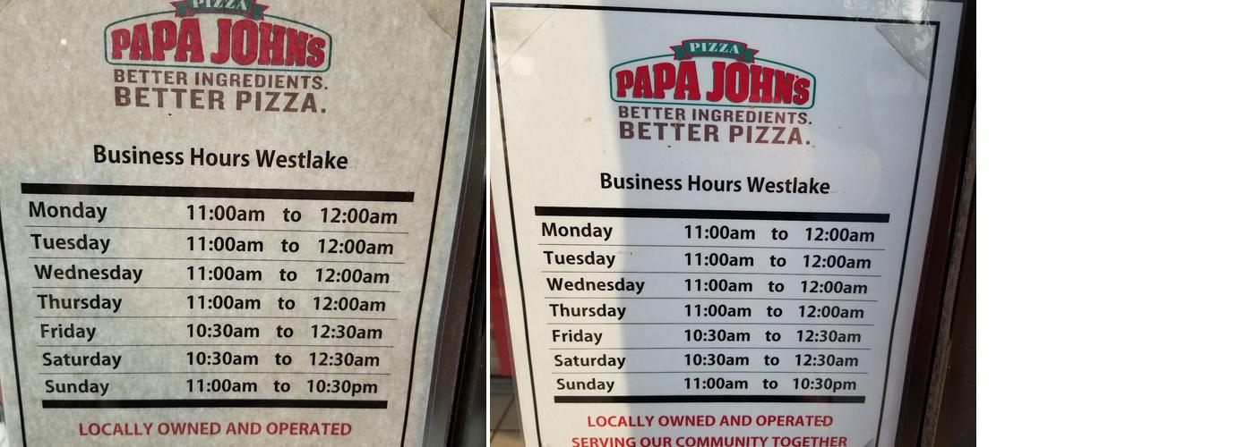 Papa Johns Pizza Menu