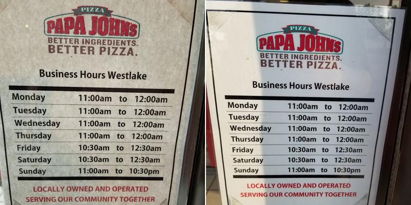 Papa Johns Pizza Menu