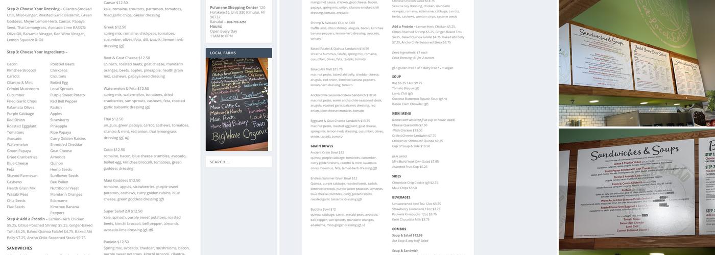 Fork and Salad Maui Menu