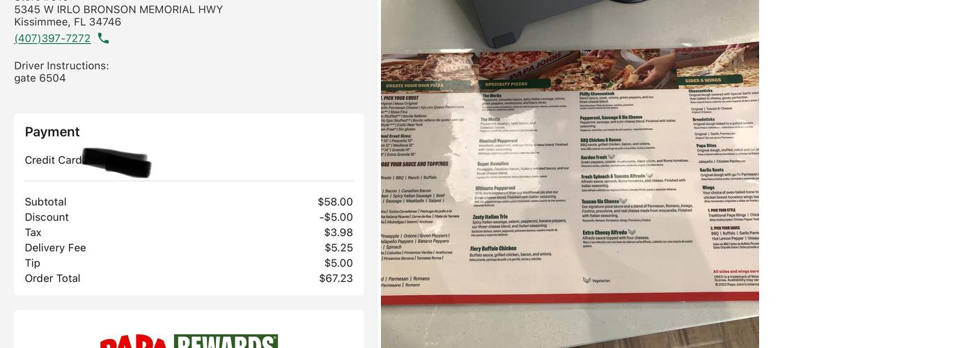 Papa Johns Pizza Menu