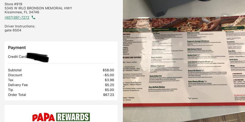 Papa Johns Pizza Menu