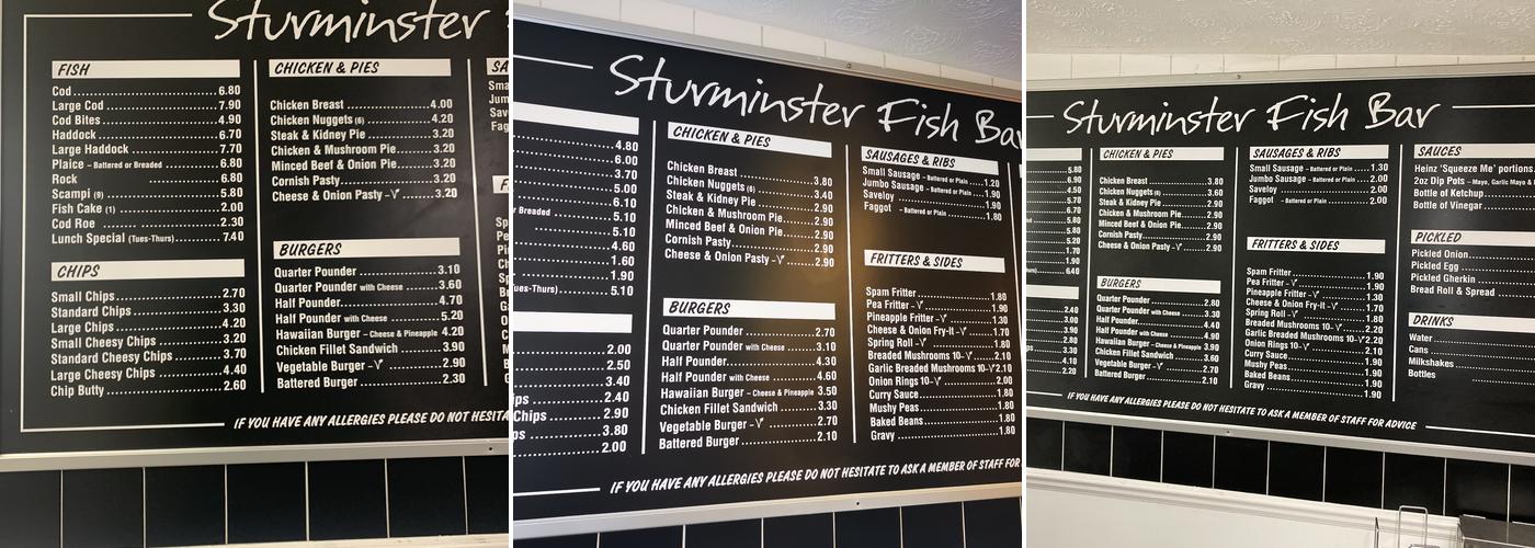 Sturminster Fish Bar Menu