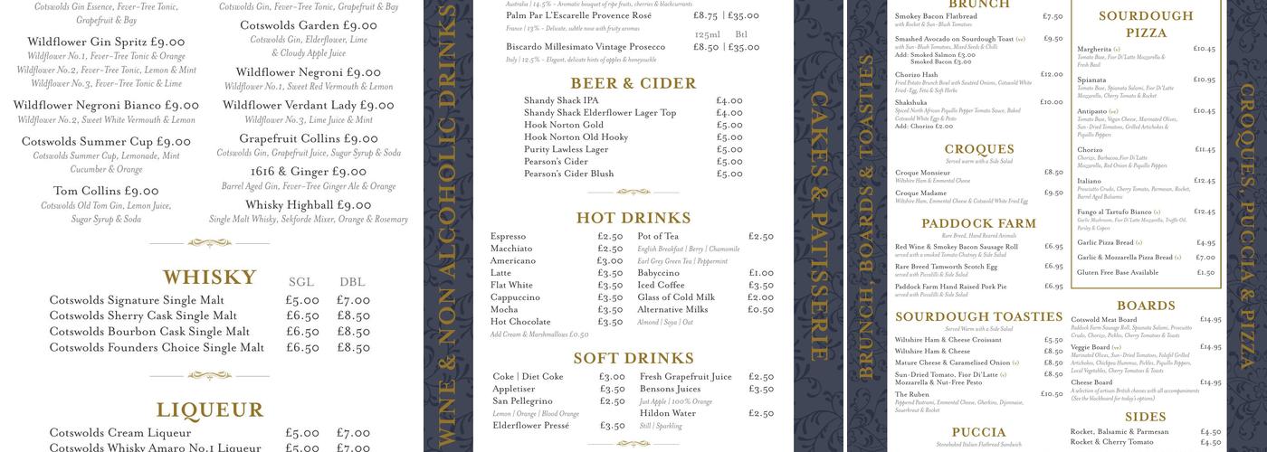 Cotswolds Distillery Shop Menu