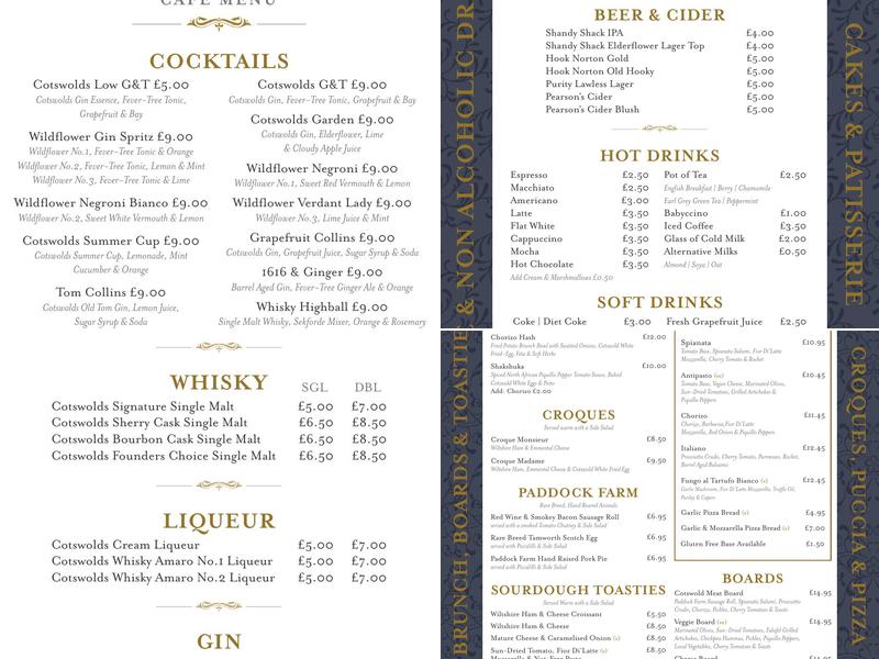 Cotswolds Distillery Shop Menu