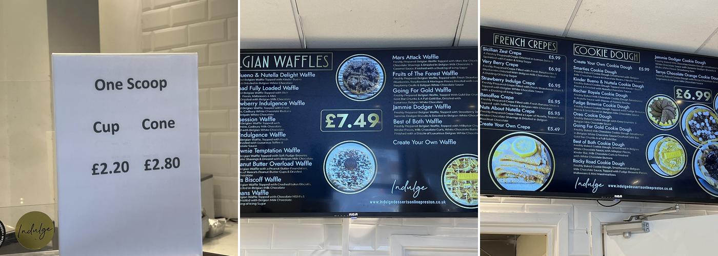 Indulge Desserts Preston Menu