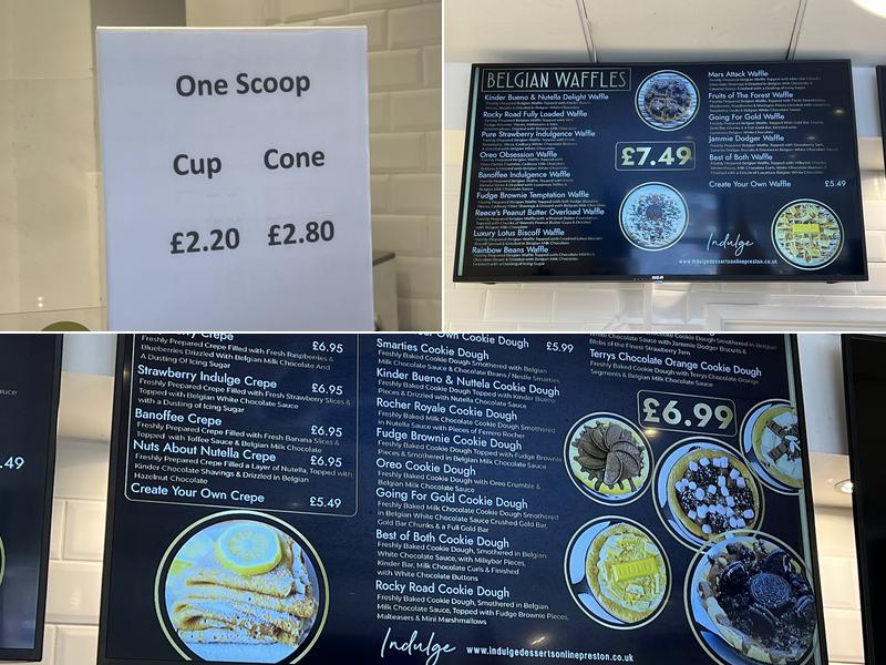 Indulge Desserts Preston Menu