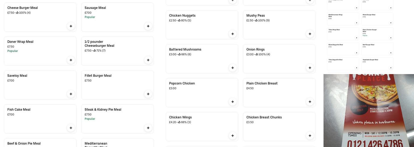 John’s Plaice in Harborne Menu