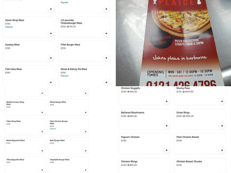 John’s Plaice in Harborne Menu