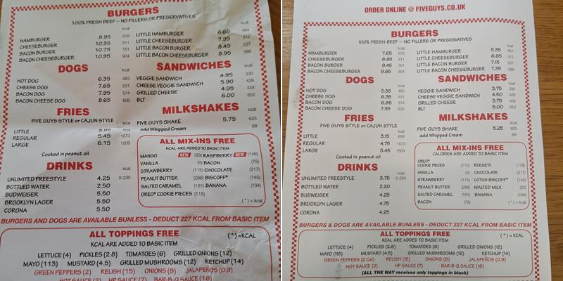 Five Guys Cardiff The Red Dragon Centre Menu