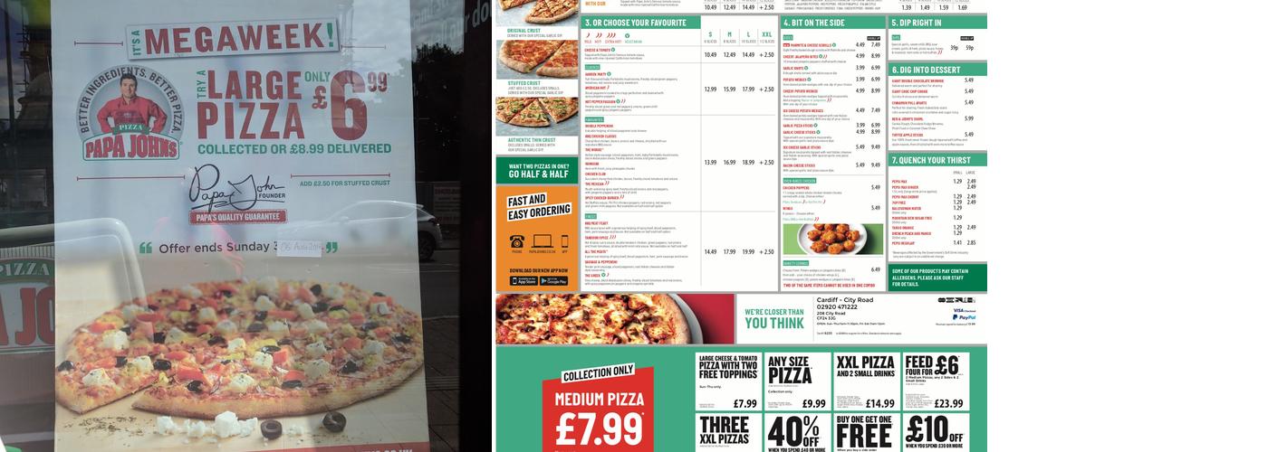 Papa Johns Pizza Menu