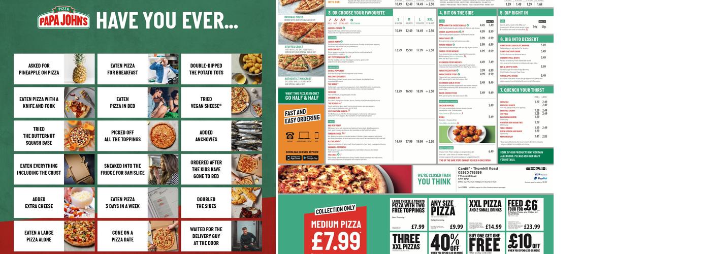 Papa Johns Pizza Menu