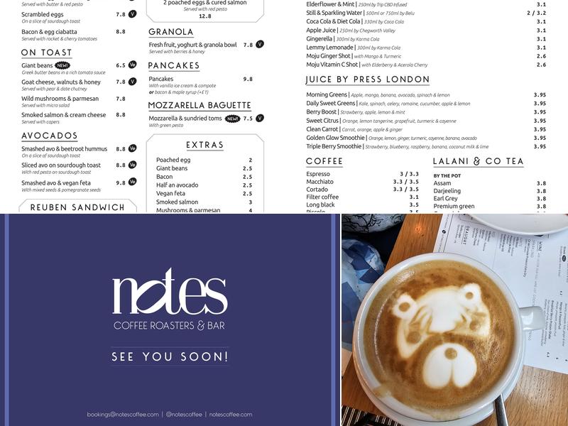 Notes Coffee Roasters & Bar | Victoria Menu