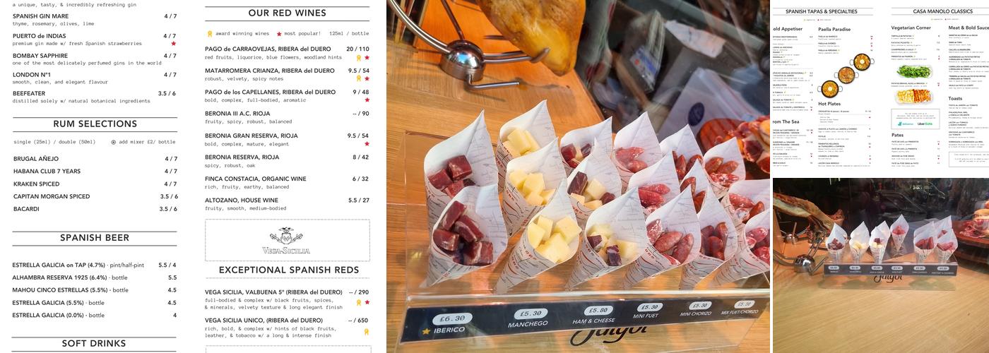 Casa Manolo, Chelsea Menu