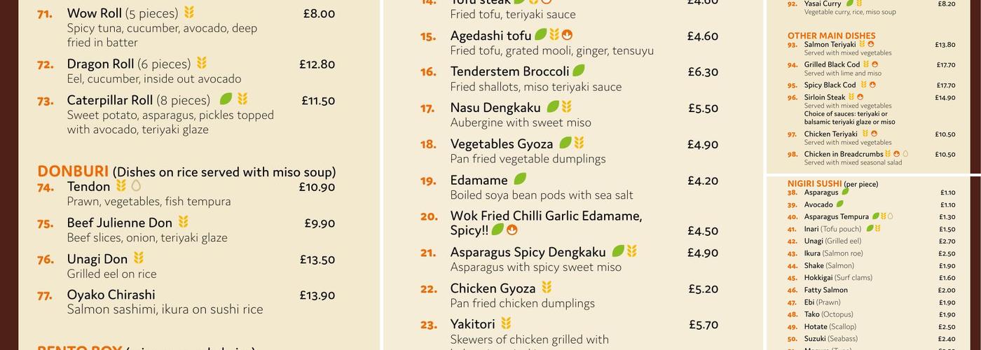 Wow Simply Japanese Menu