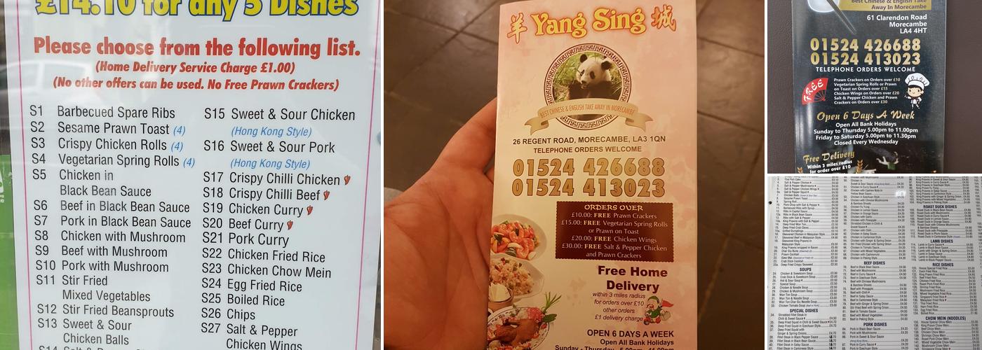 Yang Sing Chinese Takeaway Menu