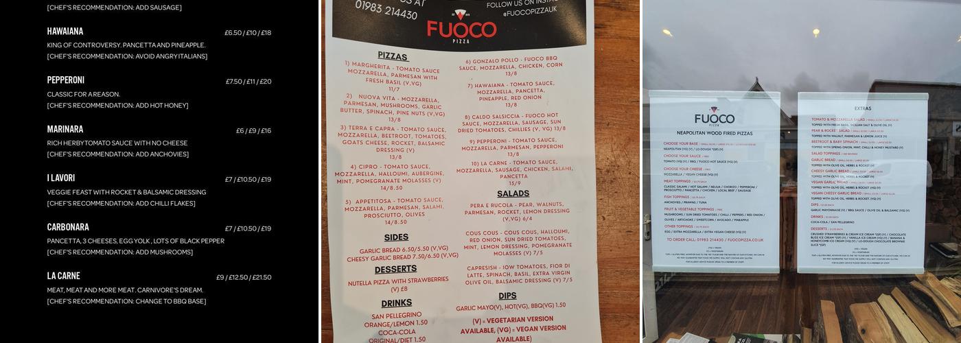 Fuoco Pizza Menu