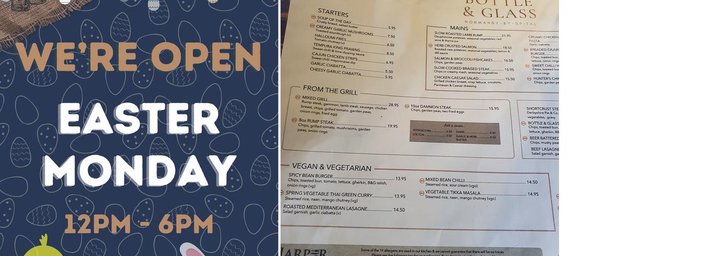 Bottle and glass Menu