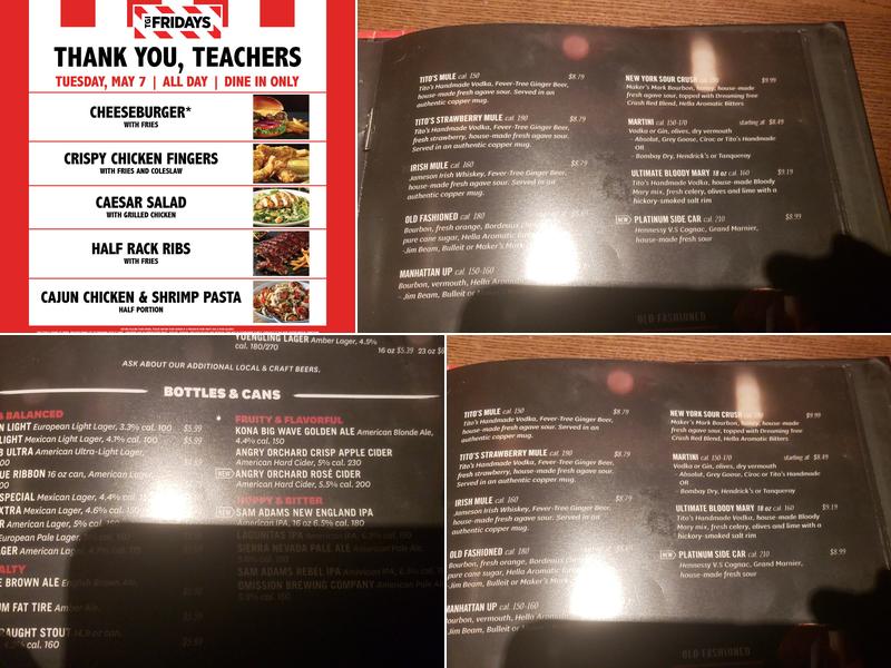 TGI Fridays Menu