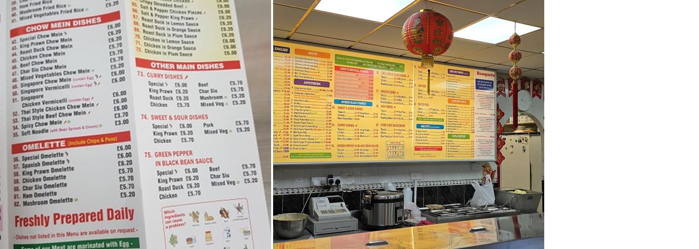Ashurst chinese chippy Menu