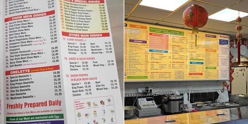 Ashurst chinese chippy Menu