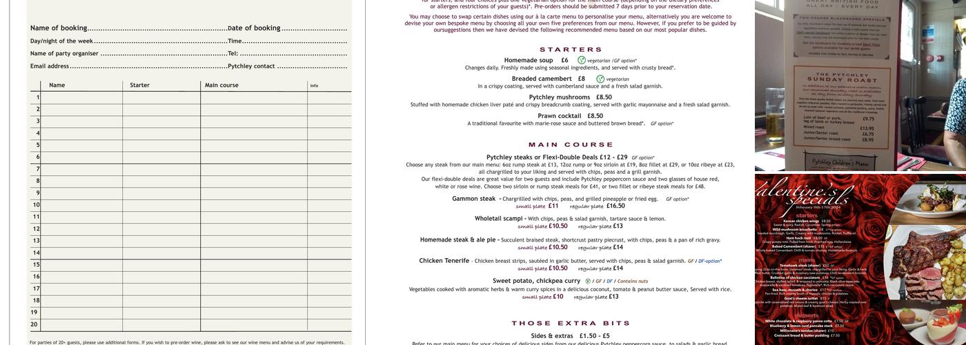 The Pytchley Inn Menu