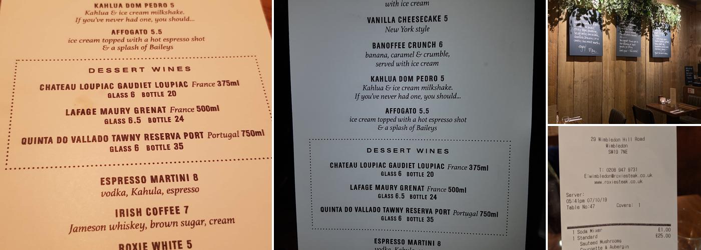 Roxie Steak - Wimbledon Menu