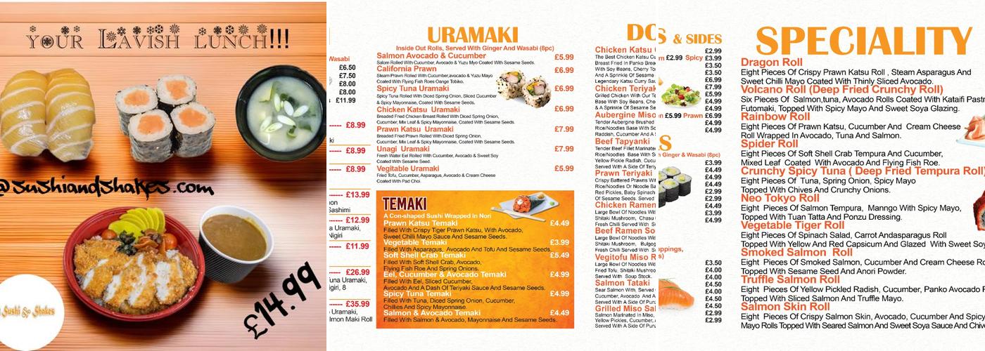Sushi and Shakes Menu