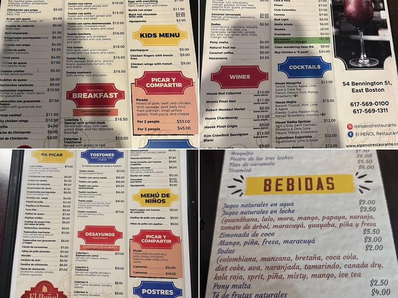 El Peñol Menu