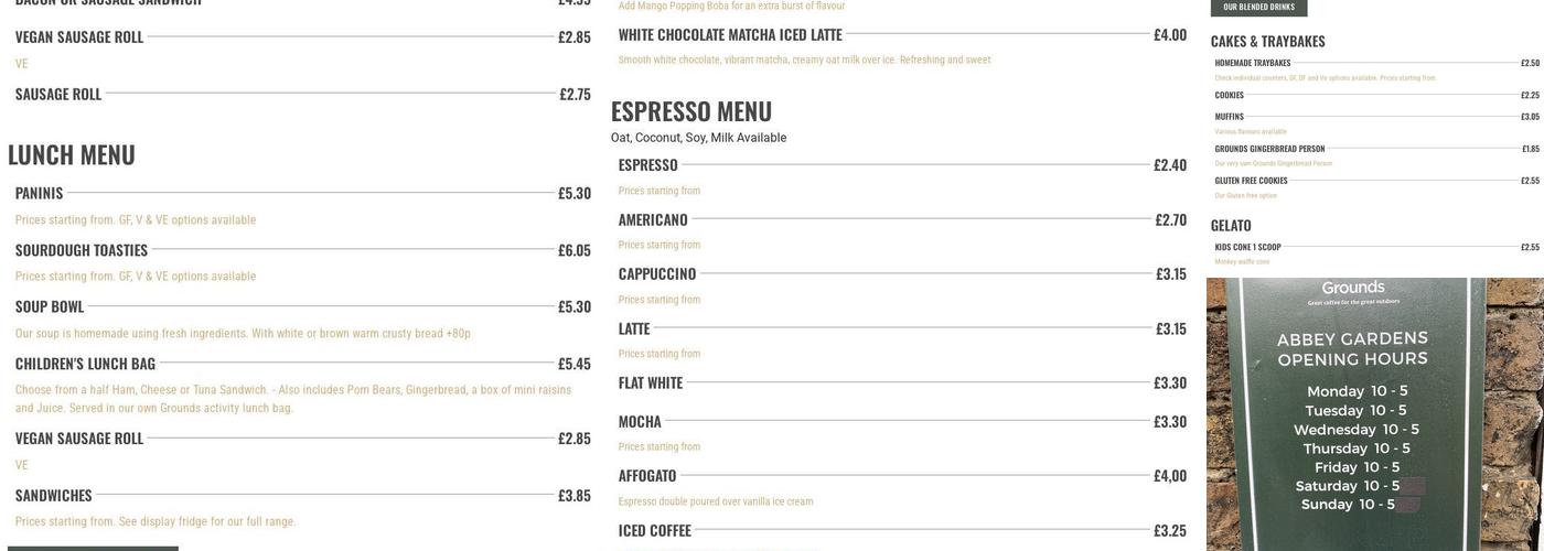 Grounds Café Abbey Gardens Menu