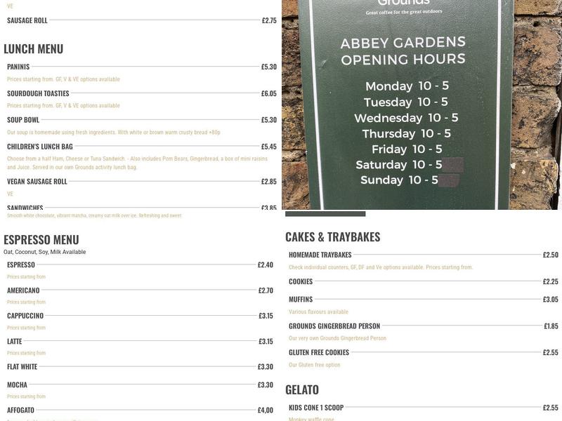 Grounds Café Abbey Gardens Menu