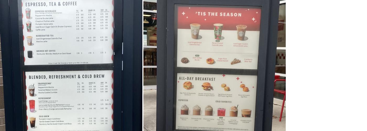 Starbucks Coffee Company Menu