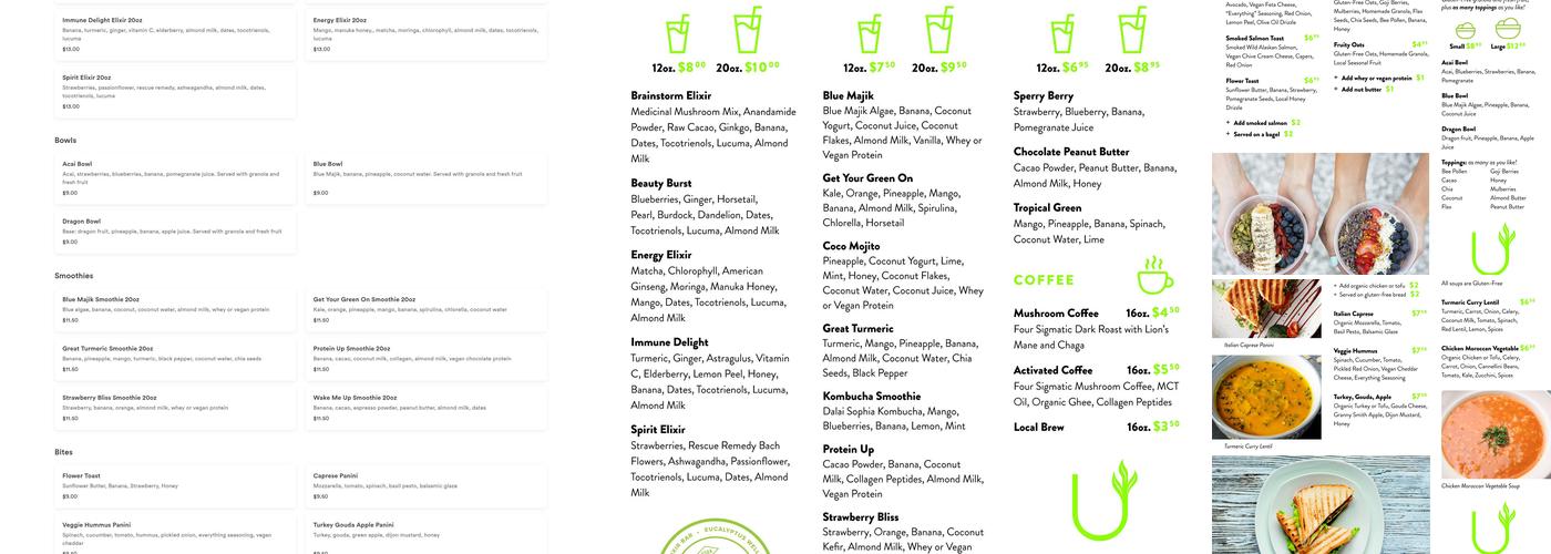 Eucalyptus Wellness and Elixir Bar Menu