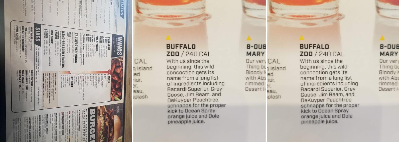 Buffalo Wild Wings Menu