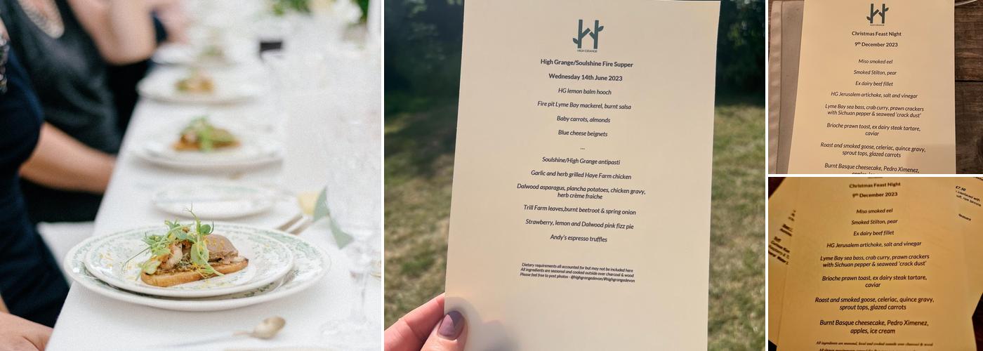 High Grange Devon Menu