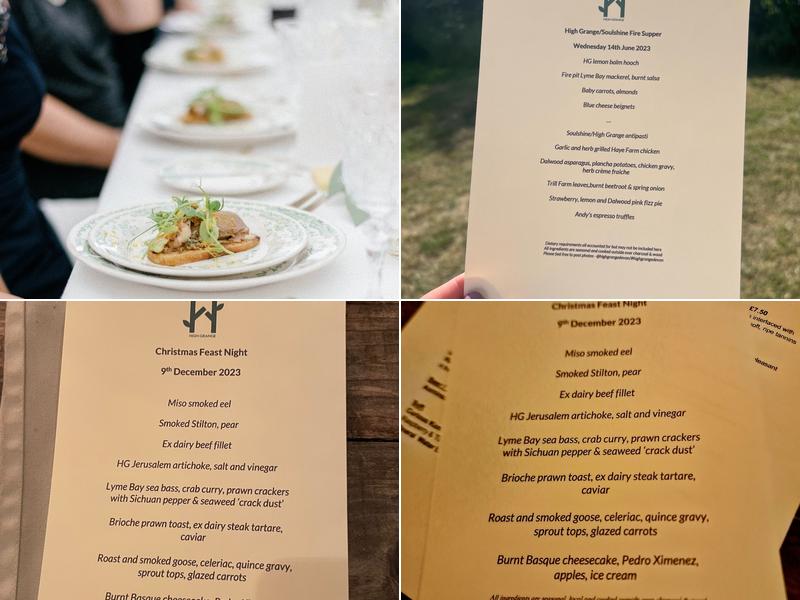 High Grange Devon Menu