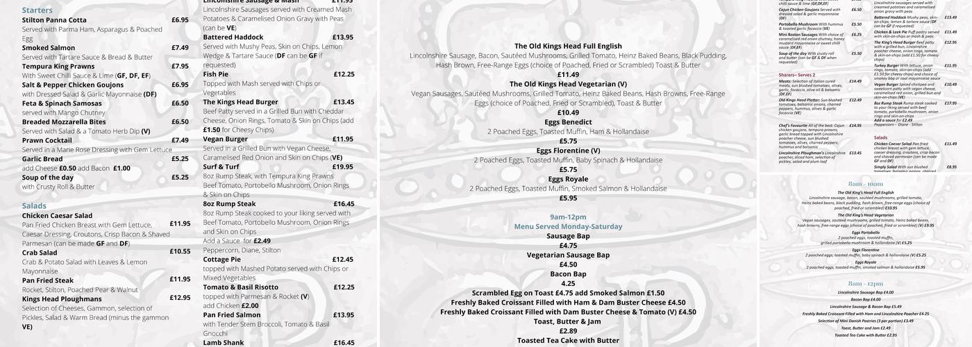 Old Kings Head, Kirton Menu